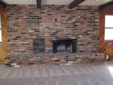Brick Fireplace showing NEW carpet