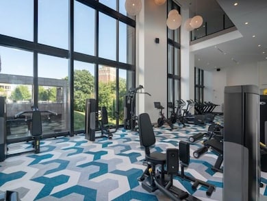Workout area with a towering ceiling and light car