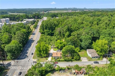 Aerial view of a heavily wooded area