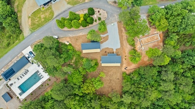 Aerial of main house, guest house, and pool