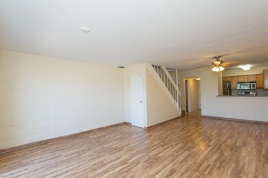 Family room w/ cool wood laminate floors