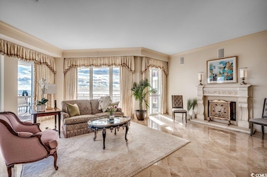 Living room featuring fireplace and large screen TV
