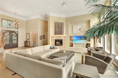 Lovely gas log fireplace and expansive seating are