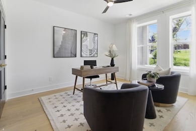 Large windows for natural light, custom shelving in closet
