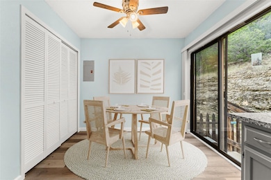 Dining space featuring light wood-style floors, c