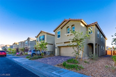 Mediterranean / spanish-style house featuring stucco siding, a garage, a tile roof, driveway, and a residential view