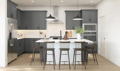 Kitchen with pendant lighting