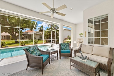 Sunroom with outdoor lounge area, a ceiling fan, a