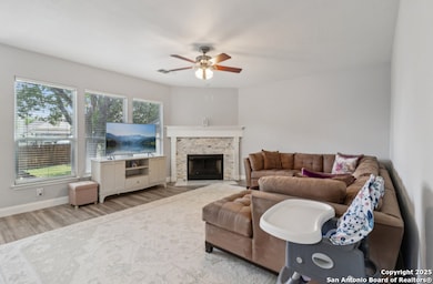 Large Living Area with Stone Fireplace