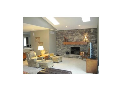 The focal point of the family room is the stone fi