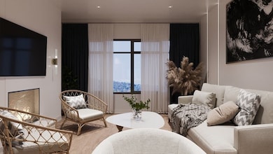 Relax in this serene and stylish living room, bath
