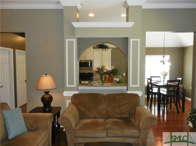 Crown molding, archway with granite, and finished 