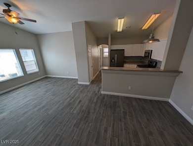 Kitchen with appliances with stainless steel finis