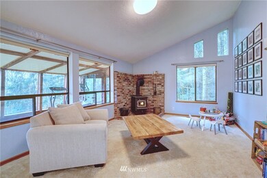 Living room with wood fireplace!