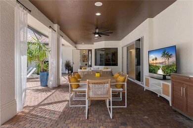 View of patio featuring ceiling fan and outdoor di