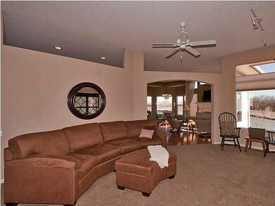 Open living room has a seamless flow to comfortabl