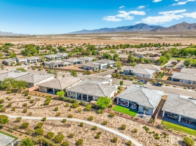 Aerial perspective of suburban area with a mountai