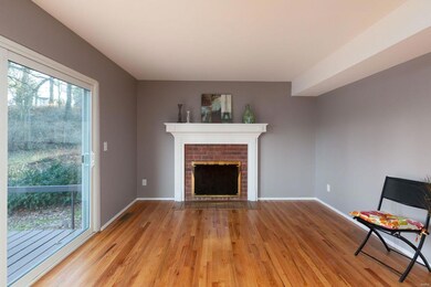 Lots of Great Living Space in this home! Here is the Large Family Room, also with Gleaming Wood Floors and Fireplace. This walks out to the Deck area and Patio and the Awesome Private Backyard with Trees/woods.