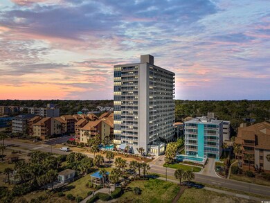 View of outdoor building at dusk