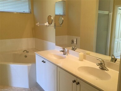 Master bathroom with walk in shower, soaking tub, 