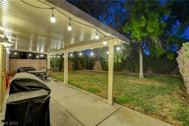 Back Yard with covered patio and lights