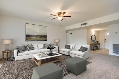 Virtually Staged Living Room Open to Entryway
