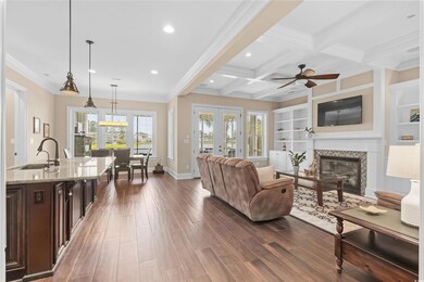Living room featuring dark hardwood / wood-style f