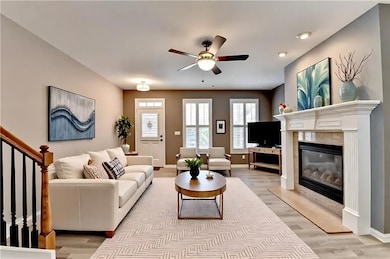 Virtually staged living room with gas fireplace