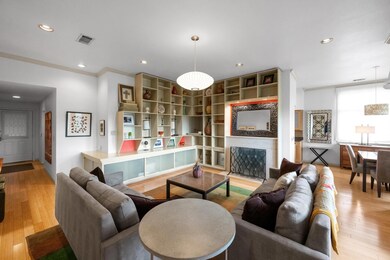 Living area with light wood finished floors, rece
