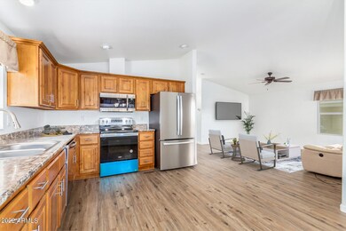 virtually staged kitchen to living room