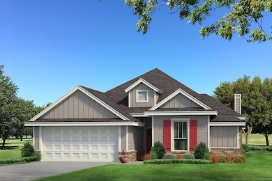 View of front of home featuring an attached garage, a front yard, board and batten siding, concrete driveway, and roof with shingles