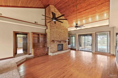 Soaring Wood-burning Fireplace, Wood Ceilings