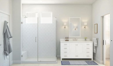 Primary bath with glass shower enclosure