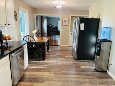 The kitchen and the view looking towards the livin