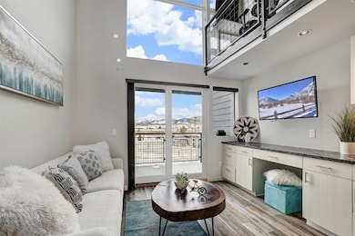 Living room features high ceilings and large almos