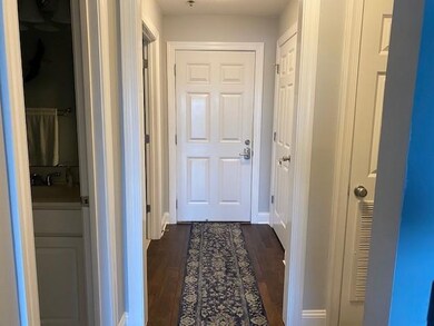 Entryway with laundry and closet on each side.