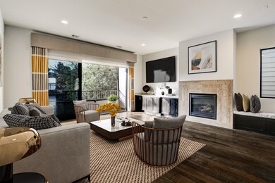 A gas log fireplace serves as the heart of the spa