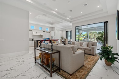 Living area featuring recessed lighting, a tray ce