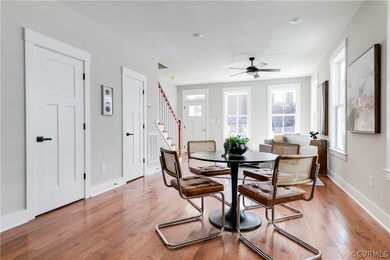 Dining area featuring light wood-type flooring and