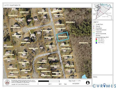 Aerial map of property and surrounding area with property parcel outlined