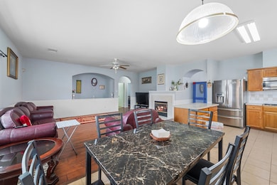 This spacious open-concept living area features a