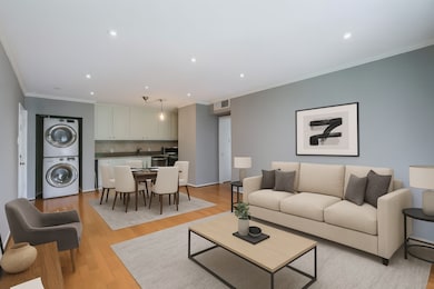 A staged photo of the living/dining combo.