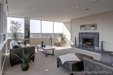 Dramatic black granite fireplace