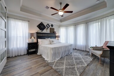 Spacious primary bedroom with tray ceiling!