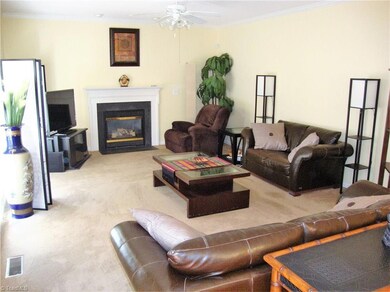 Great room with gas fireplace and lot of natural light.