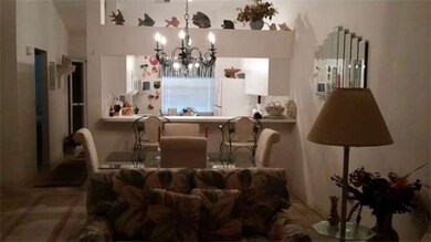 view from living area through kitchen