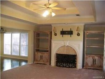 Bookshelves on either side of fireplace are not at