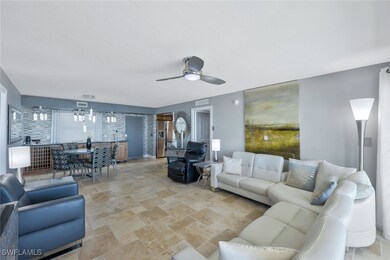 Living area with visible vents, stone finish floor