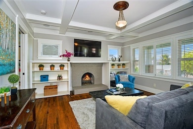 Boxed beam ceilings, original built in shelves, ha