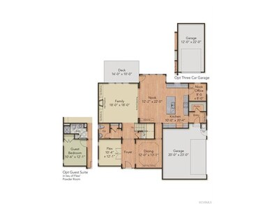 First Floor Layout - home has the opt 3 car garage